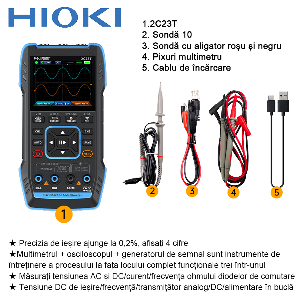 2C23T-Precizia de ieșire atinge 0,2%, afișaj 4 cifre/multimetru + osciloscop + generator de semnal trei într-unul